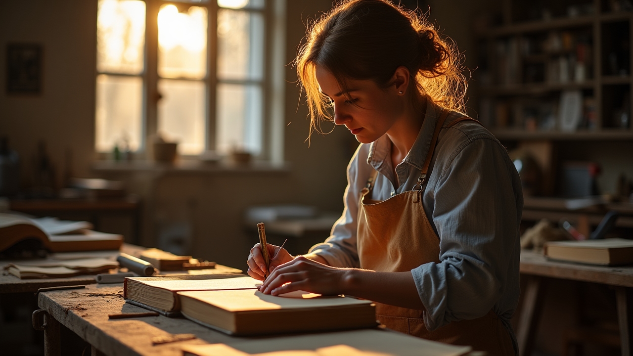 Artisan reliant un livre dans notre atelier